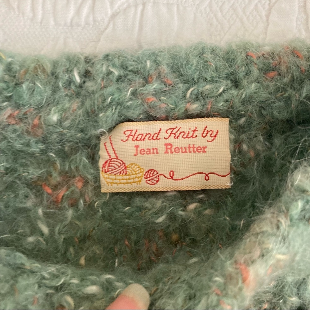 Vintage Hand Knit 80s mohair sweater vest green fleck stretch old money M - Picture 2 of 11